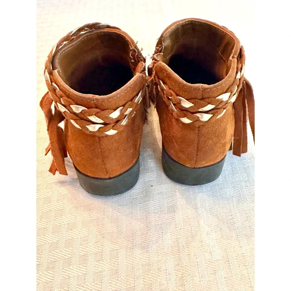 Wonder Nation Toddler Girls Western Fringe Ankle Boots Brown Size 7 Braided Trim